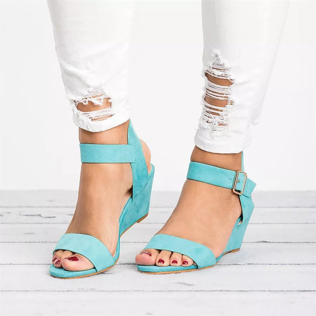 Rochelle | Kvinders Casual Wedge Sandaler - Syntetisk Læder - Åben Tå - Ankelrem