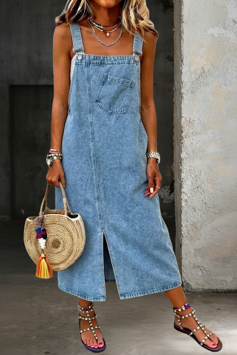 Susan | Casual Kjole i Denim med Spaghettistropper
