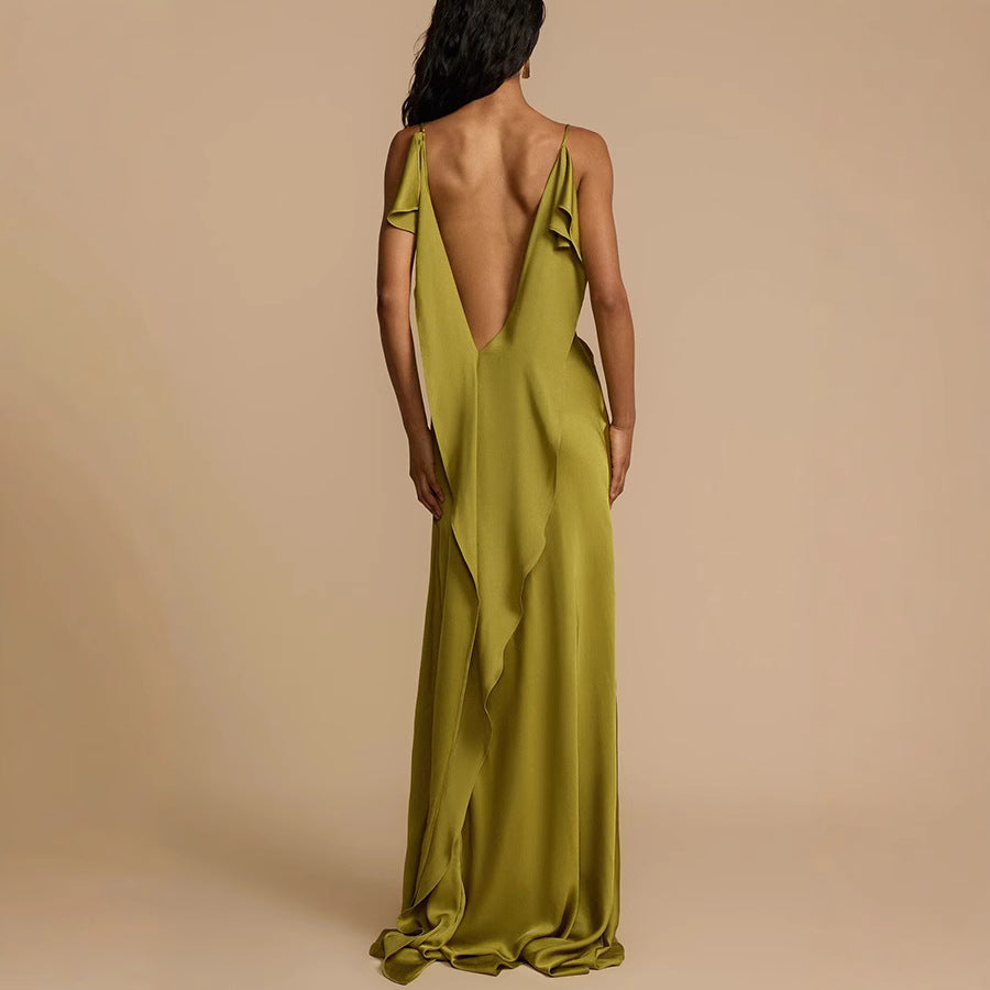 Ava | Kvinders Slip Dress - Elegant fuld længde med cowl-neck og sideslids