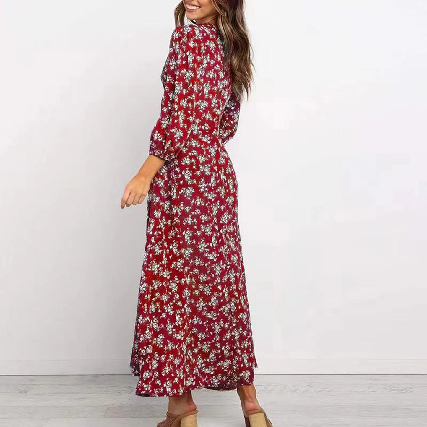 Marilyn | Elegant Floral V-hals Maxi Kjole til Kvinder