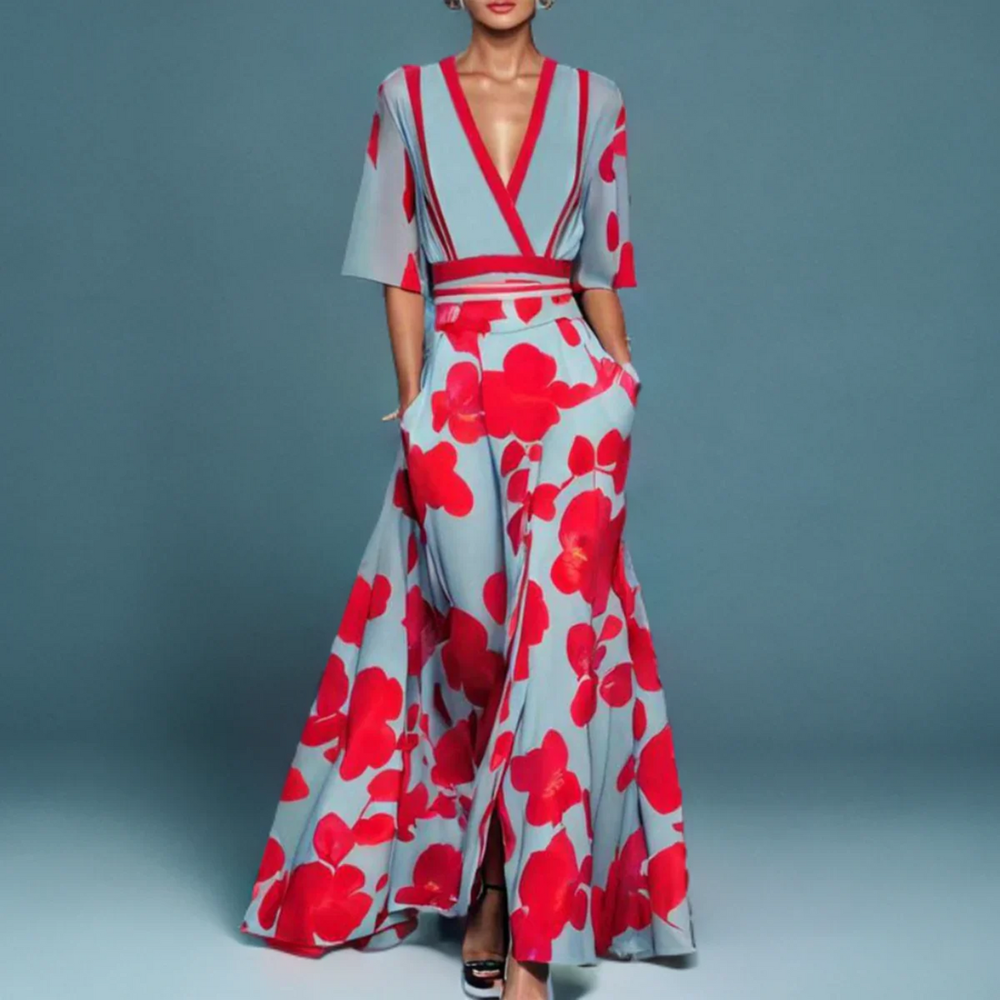 Eliza | Kvinders V-Hals Blomster Wrap Maxi Kjole