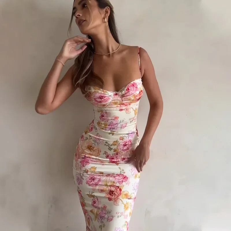 Heather | Elegant Floral Maxi Kjole med Blonder