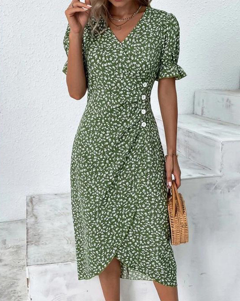 Rosa | Stilfuld Blomsterprint V-Hals Wrap Kjole