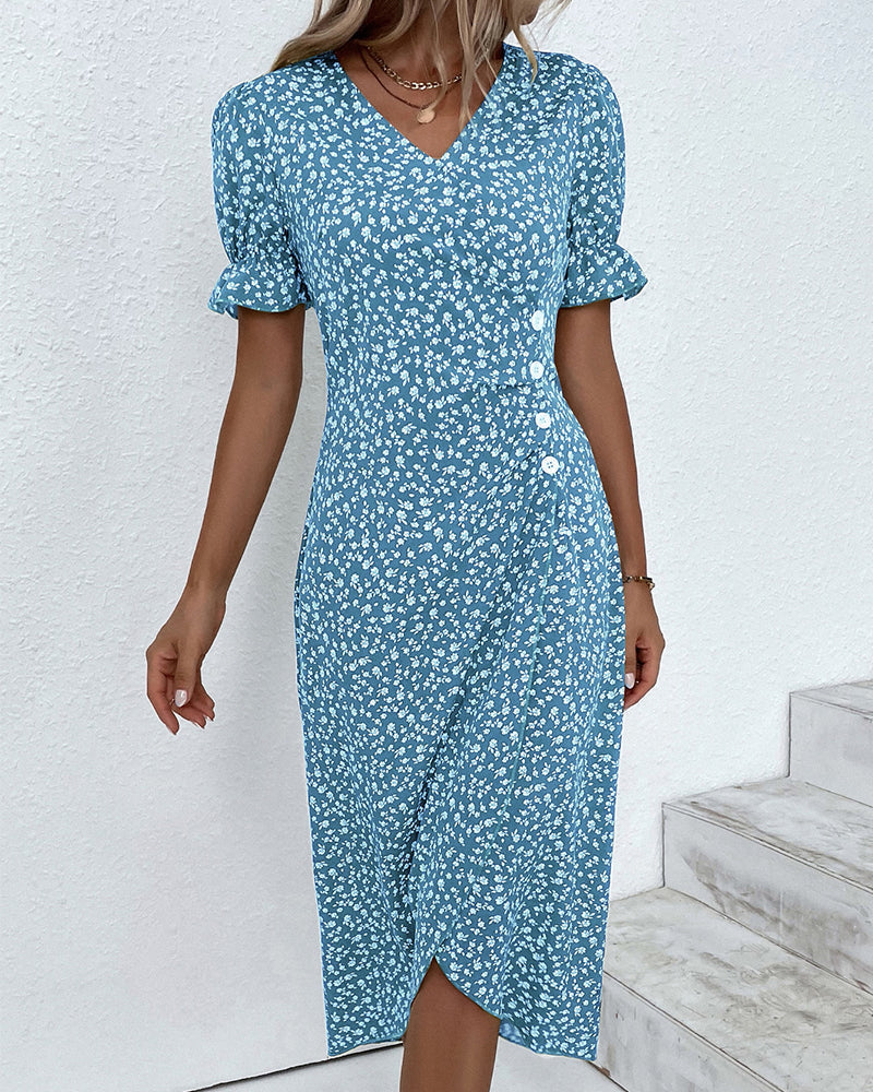 Rosa | Stilfuld Blomsterprint V-Hals Wrap Kjole