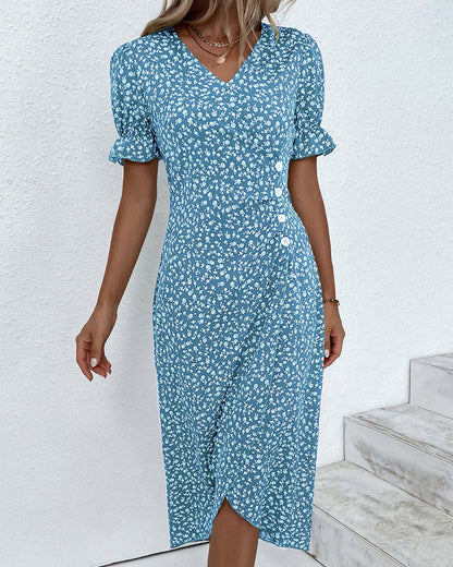 Rosa | Stilfuld Blomsterprint V-Hals Wrap Kjole