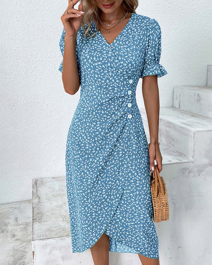 Rosa | Stilfuld Blomsterprint V-Hals Wrap Kjole