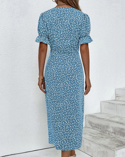 Rosa | Stilfuld Blomsterprint V-Hals Wrap Kjole