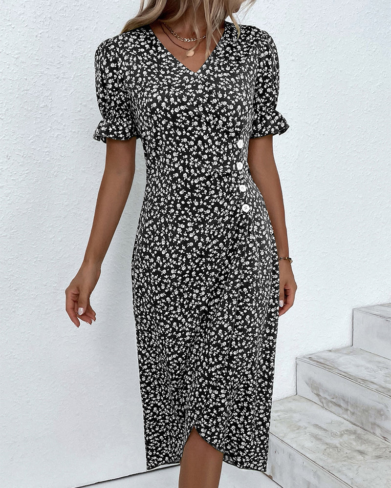Rosa | Stilfuld Blomsterprint V-Hals Wrap Kjole