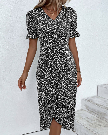 Rosa | Stilfuld Blomsterprint V-Hals Wrap Kjole