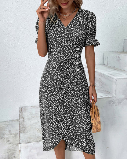 Rosa | Stilfuld Blomsterprint V-Hals Wrap Kjole