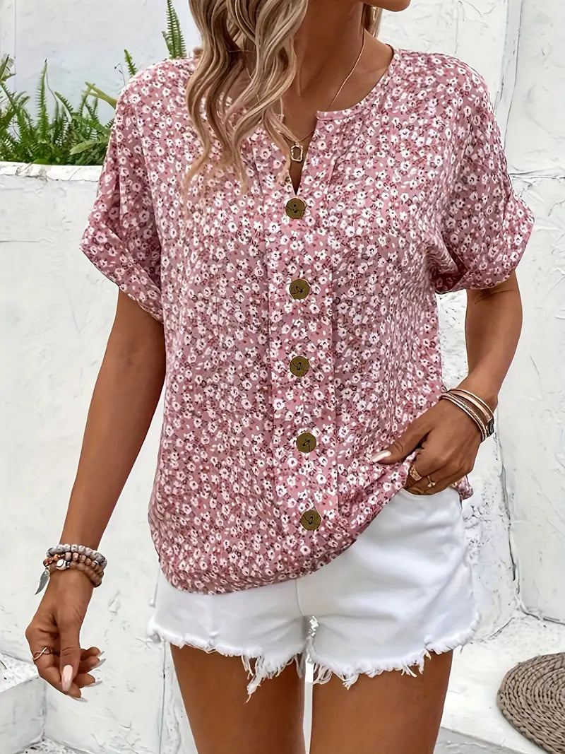 Wolena | Ubesværet Blomster Button-Up Top til Kvinder