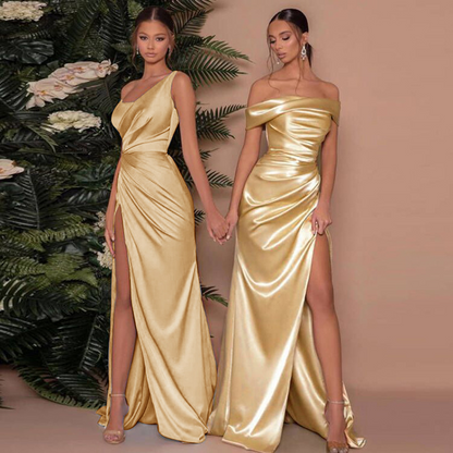 Doris | Elegant One-Shoulder Maxi Kjole med Korset & Høj Slids til Særlige Anledninger