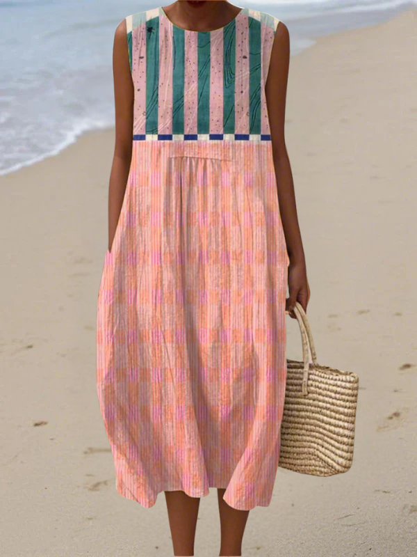 Lily | Stribet Pastel Midi Kjole