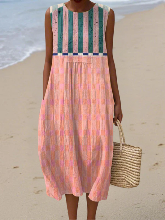 Lily | Stribet Pastel Midi Kjole