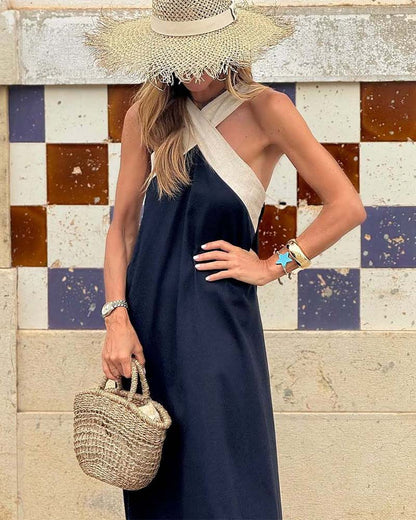 Camille | Elegant Maxi Cross Neck Kjole til Særlige Anledninger