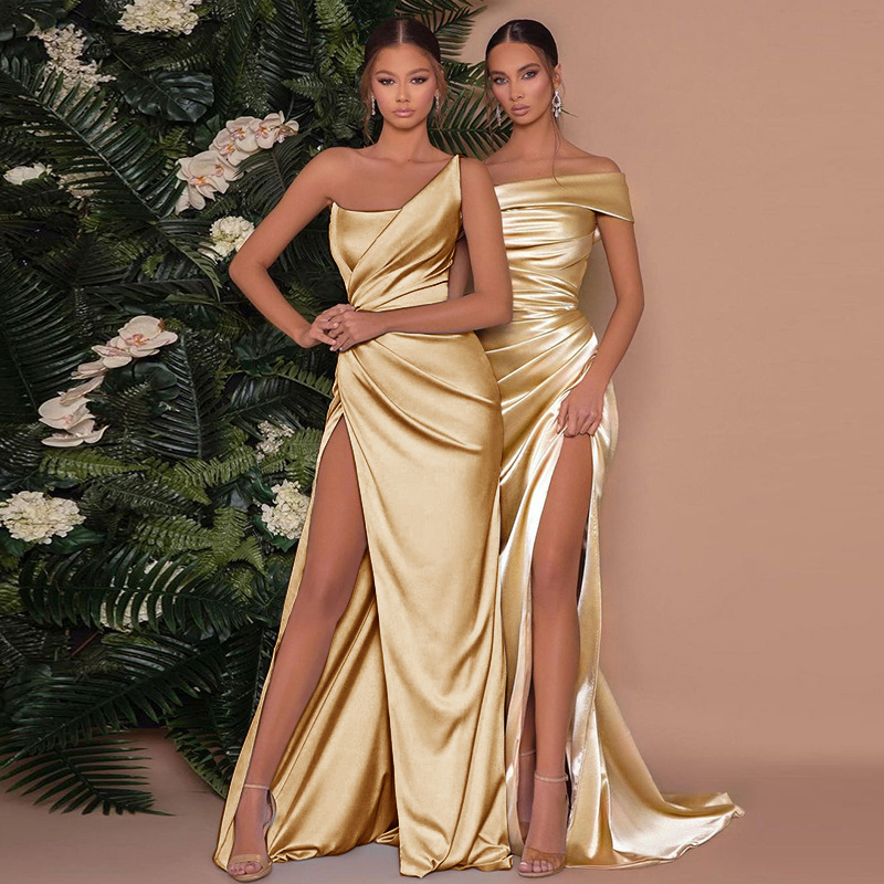 Doris | Elegant One-Shoulder Maxi Kjole med Korset & Høj Slids til Særlige Anledninger