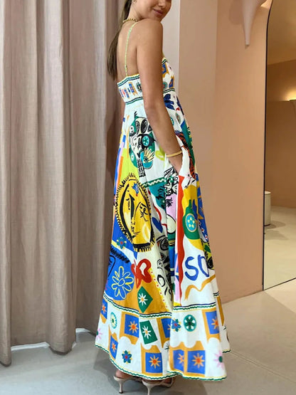 Adrienne | Chic Geometriske Graffiti Prints Slip Kjole - Uden Besvær Stilfuld