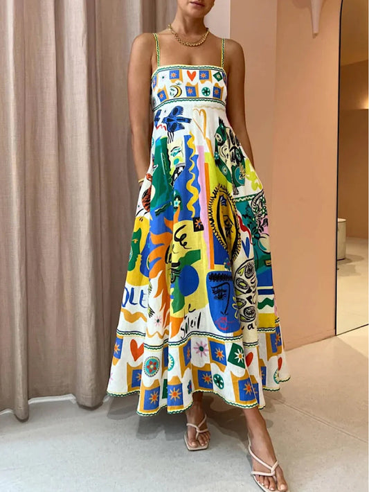 Adrienne | Chic Geometriske Graffiti Prints Slip Kjole - Uden Besvær Stilfuld