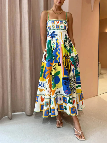 Adrienne | Chic Geometriske Graffiti Prints Slip Kjole - Uden Besvær Stilfuld