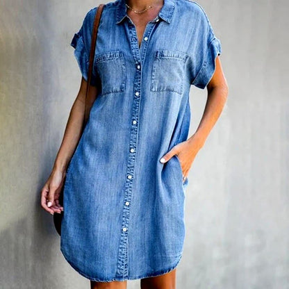 Cynthia | Casual Denim Kjole med Knaplukning