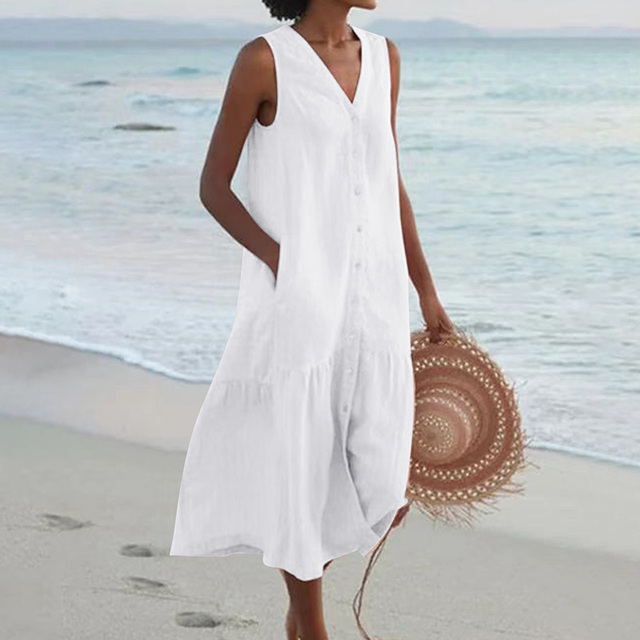 Sheila | Elegant Knap-Ned Sommerkjole til Komfort og Stil