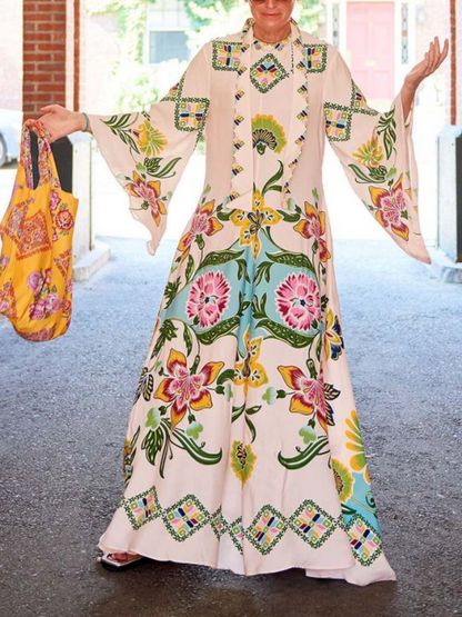 Jillian | Elegant Floral Langærmet Maxi Kjole til Alle Anledninger
