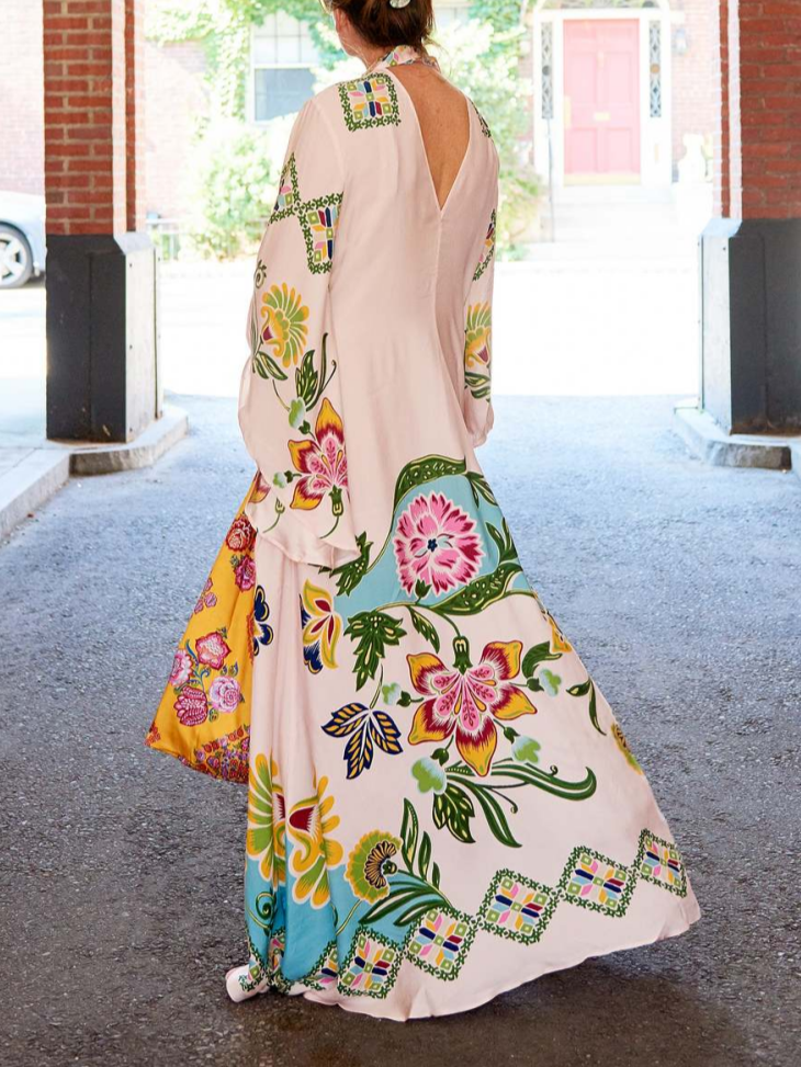 Jillian | Elegant Floral Langærmet Maxi Kjole til Alle Anledninger