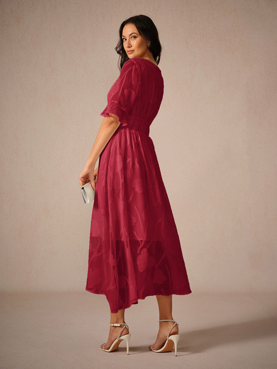 Kyla | Elegant Midi Kjole med Flatterende Ærmer og Blonde Detaljer