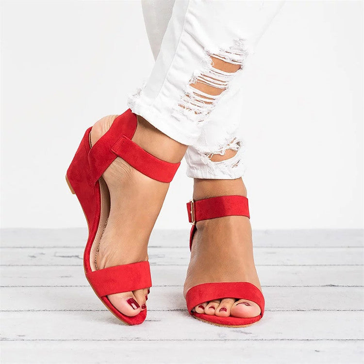 Rochelle | Kvinders Casual Wedge Sandaler - Syntetisk Læder - Åben Tå - Ankelrem