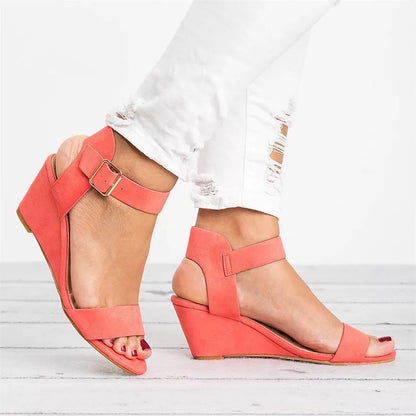 Rochelle | Kvinders Casual Wedge Sandaler - Syntetisk Læder - Åben Tå - Ankelrem