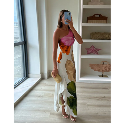 Hannah | Elegant Floral One-Shoulder Maxi Kjole