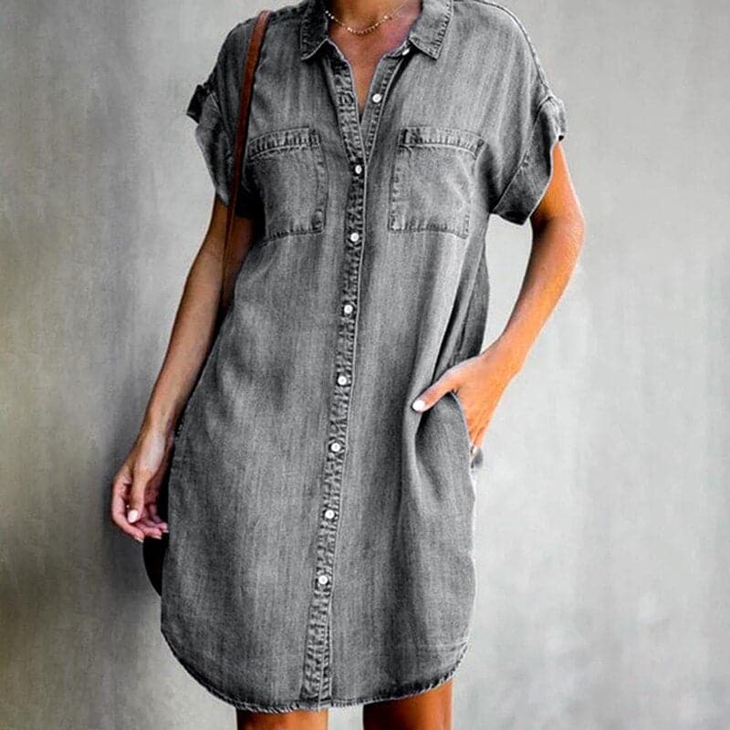 Cynthia | Casual Denim Kjole med Knaplukning