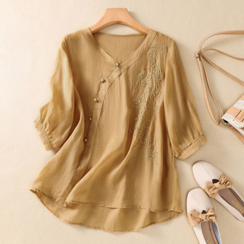 Sue | Elegant Asymmetrisk Knap Tunika