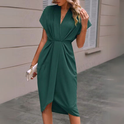 Denise | Elegant Draperet Midi Kjole til Kvinder