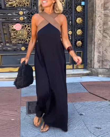 Camille | Elegant Maxi Cross Neck Kjole til Særlige Anledninger