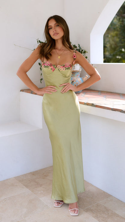 Carol | Kvinders Blomsterbroderet Maxi Kjole med Elegant Flow