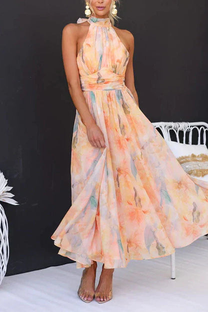 Sandra | Elegant Akvarel Maxi Kjole til Sommer