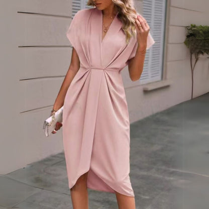 Denise | Elegant Draperet Midi Kjole til Kvinder