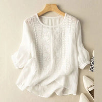 Emily | Kvinders 3/4 Ærme Broderet Bluse