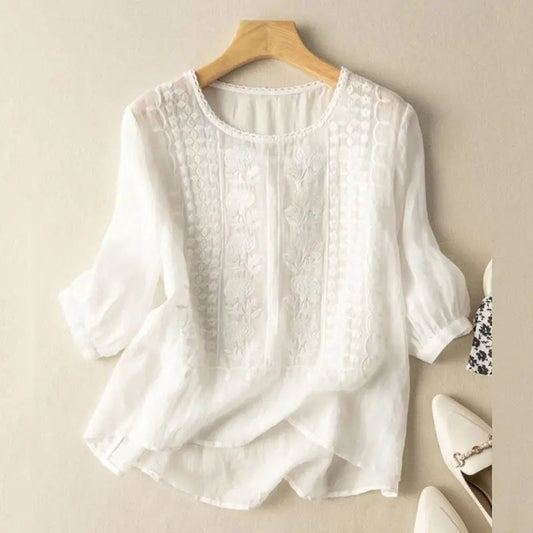 Emily | Kvinders 3/4 Ærme Broderet Bluse
