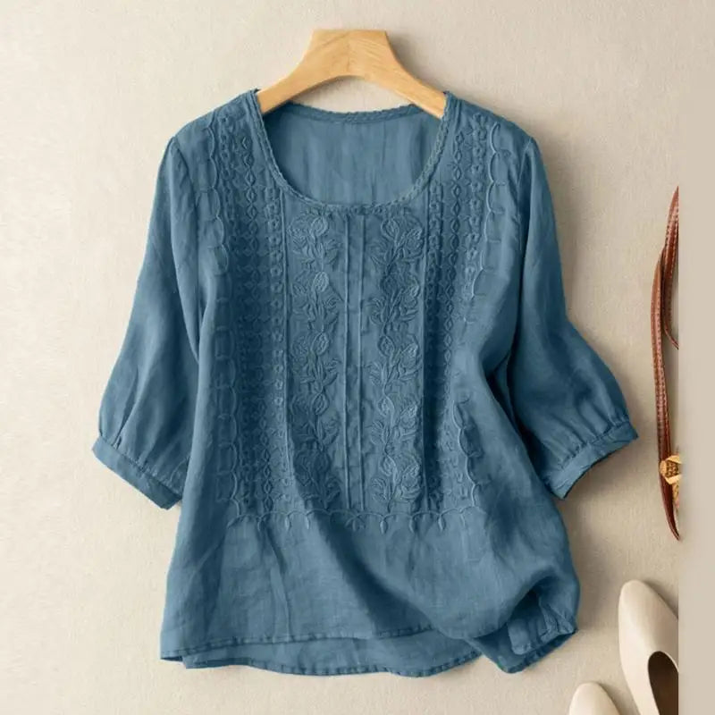 Emily | Kvinders 3/4 Ærme Broderet Bluse