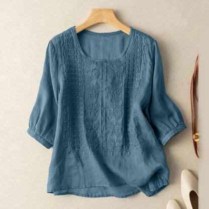 Emily | Kvinders 3/4 Ærme Broderet Bluse