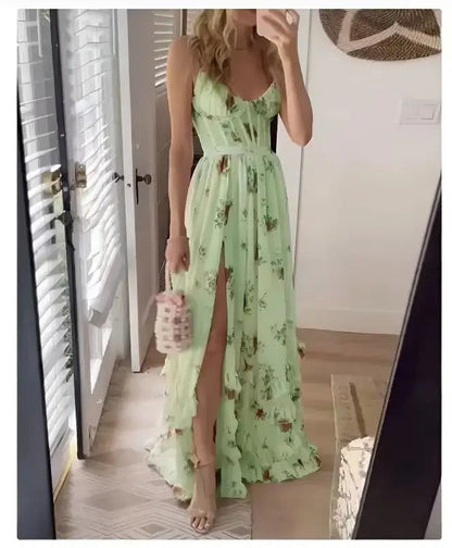 Zara | Elegant Floral Slit Maxi Kjole til Særlige Anledninger