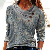 Gina | Kvinders Langærmet Bluse med Cowl Neck og Print