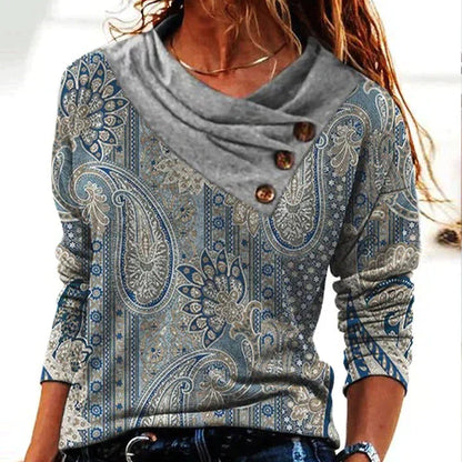 Gina | Kvinders Langærmet Bluse med Cowl Neck og Print