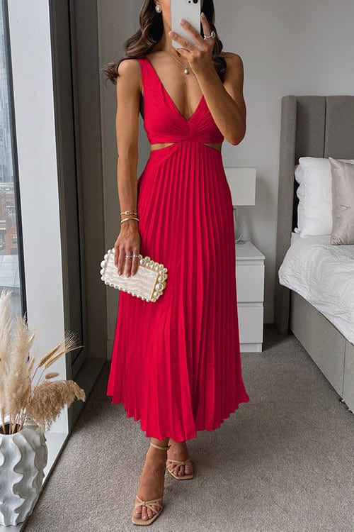 Sanne | Elegant Plisseret Midi Kjole