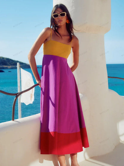 Selena | Chic Farveblok Spaghetti Strop Kjole til Sommer Elegance