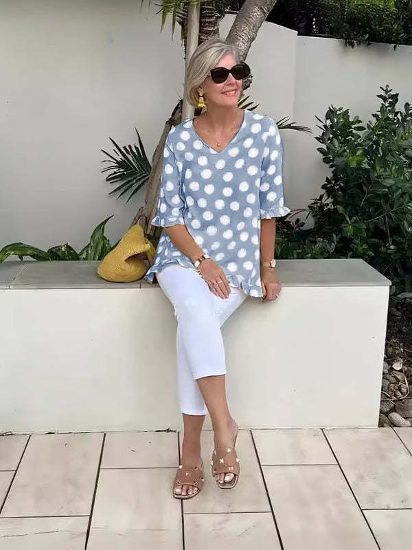 Dulce | Vintage Trykt Top med Tidløs Elegance til Kvinder