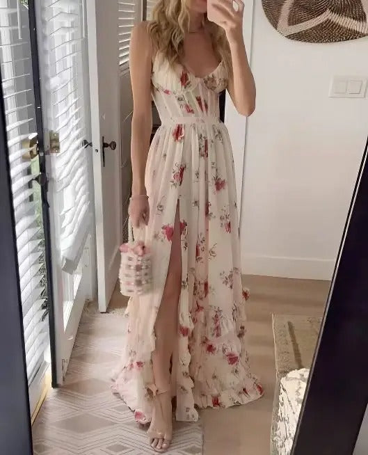 Zara | Elegant Floral Slit Maxi Kjole til Særlige Anledninger