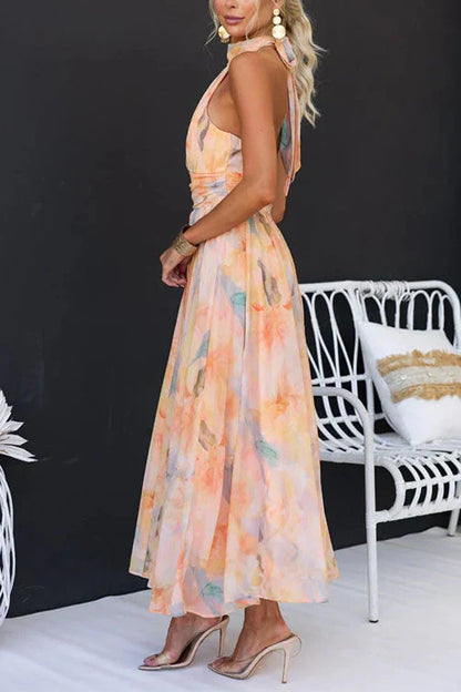 Sandra | Elegant Akvarel Maxi Kjole til Sommer